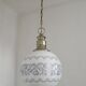 French Mid-Century Globe Pendant, Blue Pattern Shade, Vintage Hanging Light