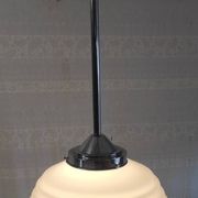 Bauhaus pendant light in chrome metal and opaline globe - 1950s