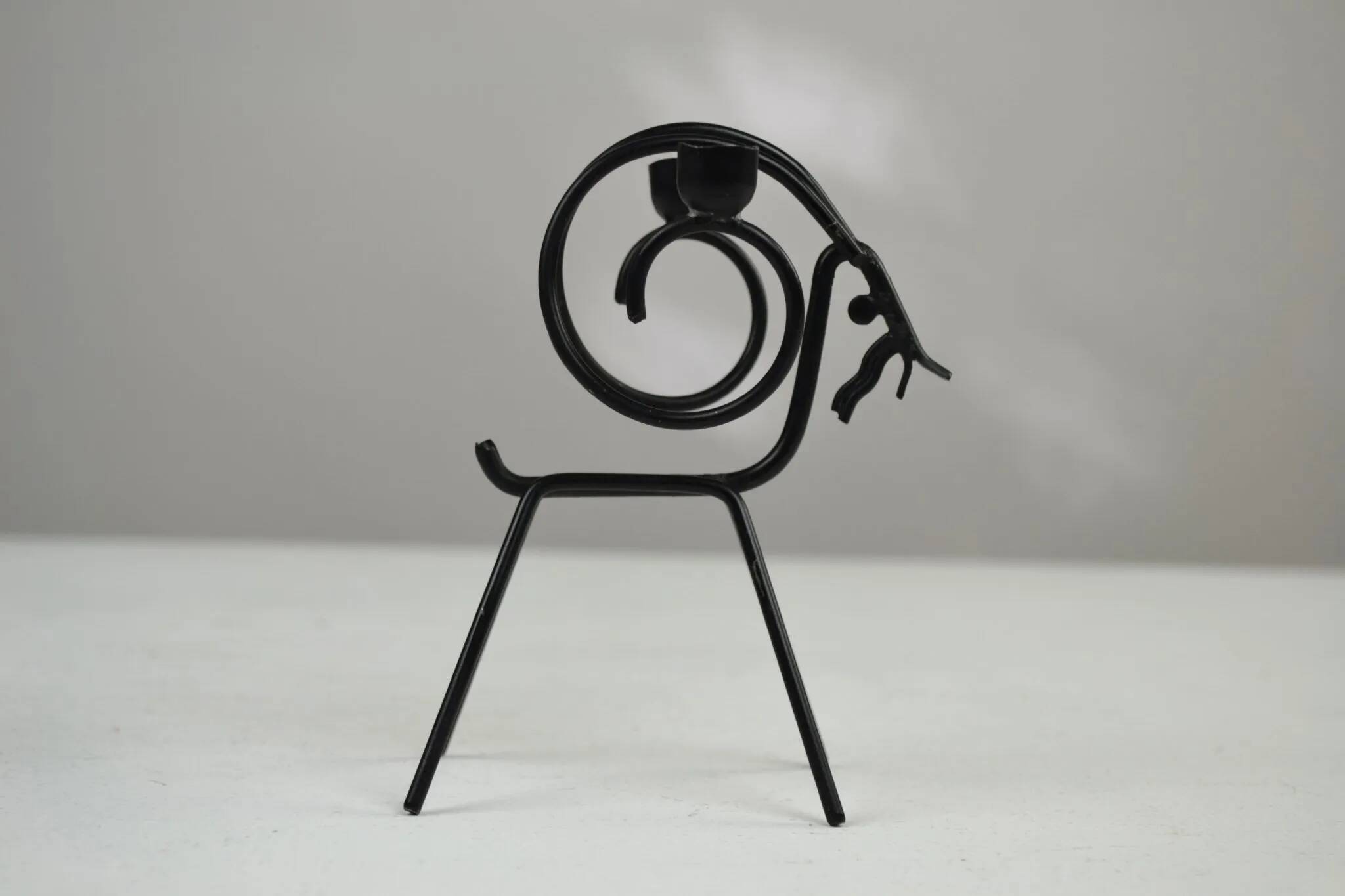 Pair of Black Metal Goat Candleholders — Gunnar Ander for Ystad-Metall, Sweden, 1960s