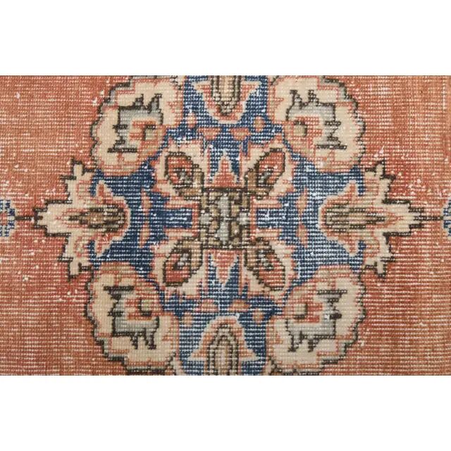 Vintage Turkish Oushak handmade wool cotton red runner rug 94x335