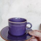 Set of 5 plum-colored stoneware tea cups