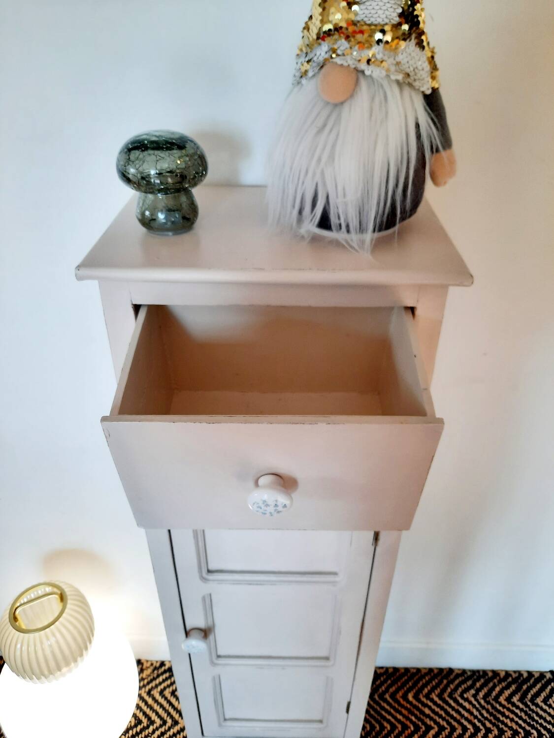 Antique tall cabinet painted white