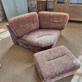 Vintage corner sofa and its pouffe