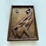 Carved wall plaque in solid oak, Czechoslovakia 1950