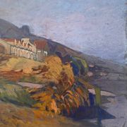 Two-sided painting "The Artist at Work + Landscape" HSP signed E. Bullio (circa 1920)