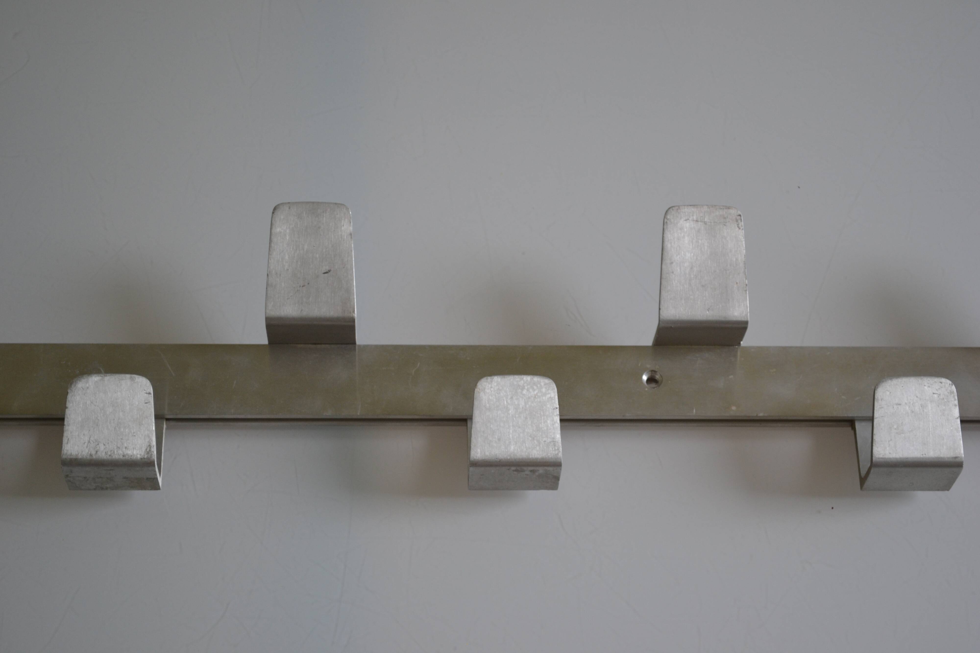 Vintage 70s brushed aluminum metal 12-hook wall coat rack