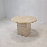 Italian Round Coffee or Side Table in Travertine, 1980s