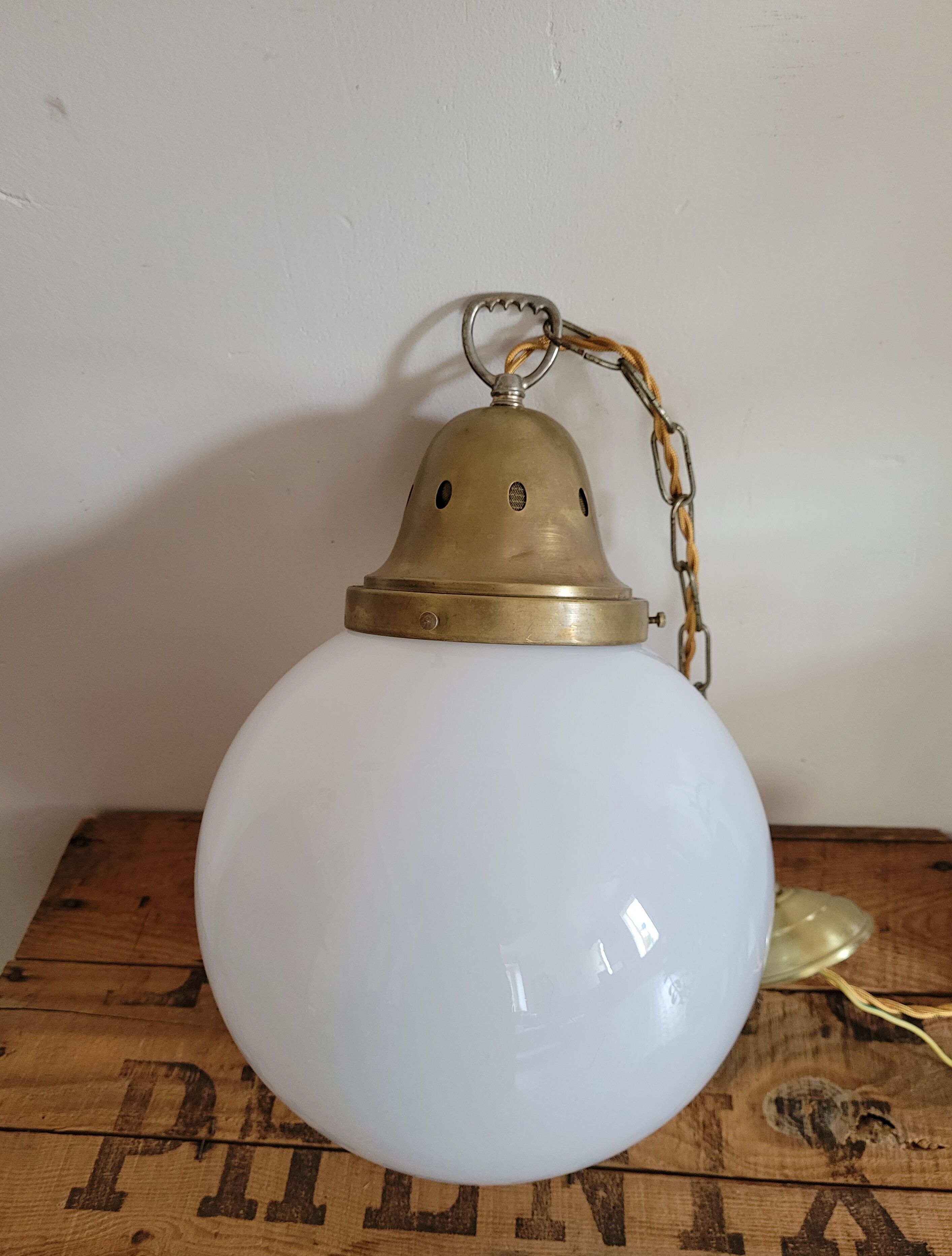 XXL opaline globe hanging lamp