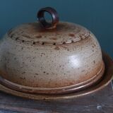 Stoneware cheese bell and platter from Puisaye, signed Jean-Pierre Prud’hom