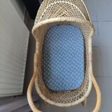 Vintage rattan and wicker cradle for dolls