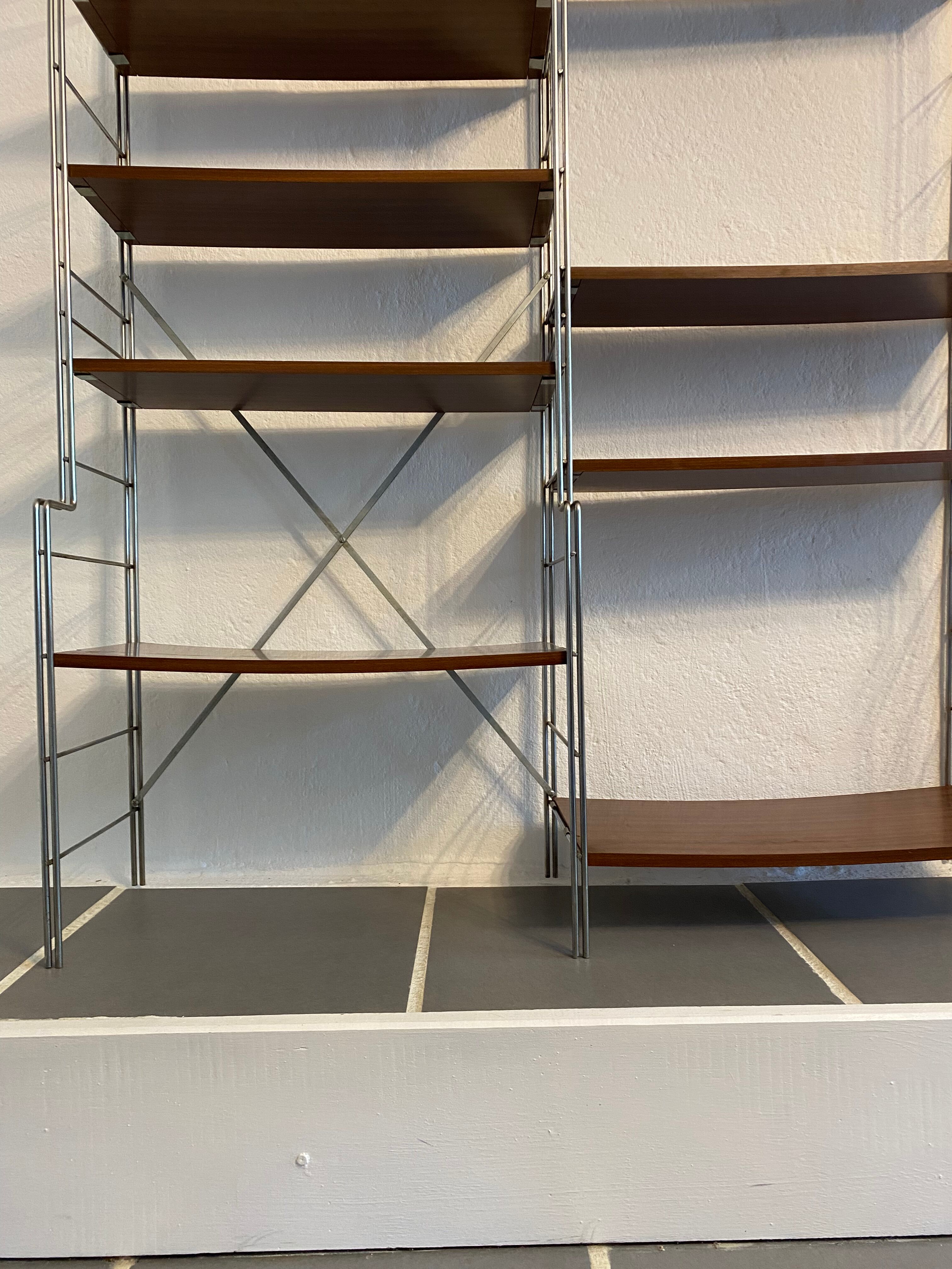 Thong shelves on foot steel and vintage wood