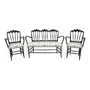 Giuseppe Gaetano Descalzi Canapé Chiavari italien du milieu du siècle et 2 fauteuils