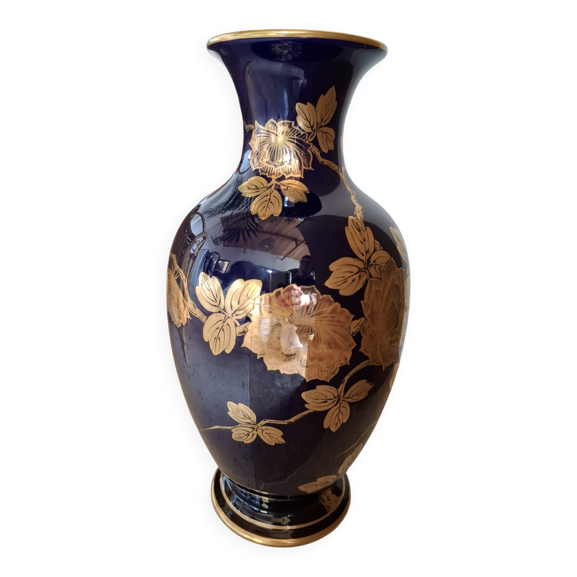 Blue vase from Tours, signed Gustave Asch, Sainte Radegonde