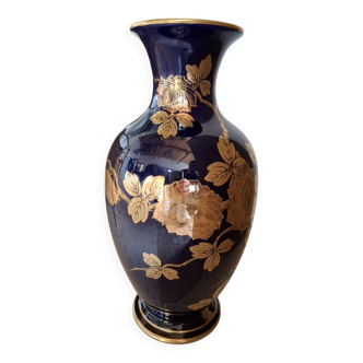 Blue vase from Tours, signed Gustave Asch, Sainte Radegonde