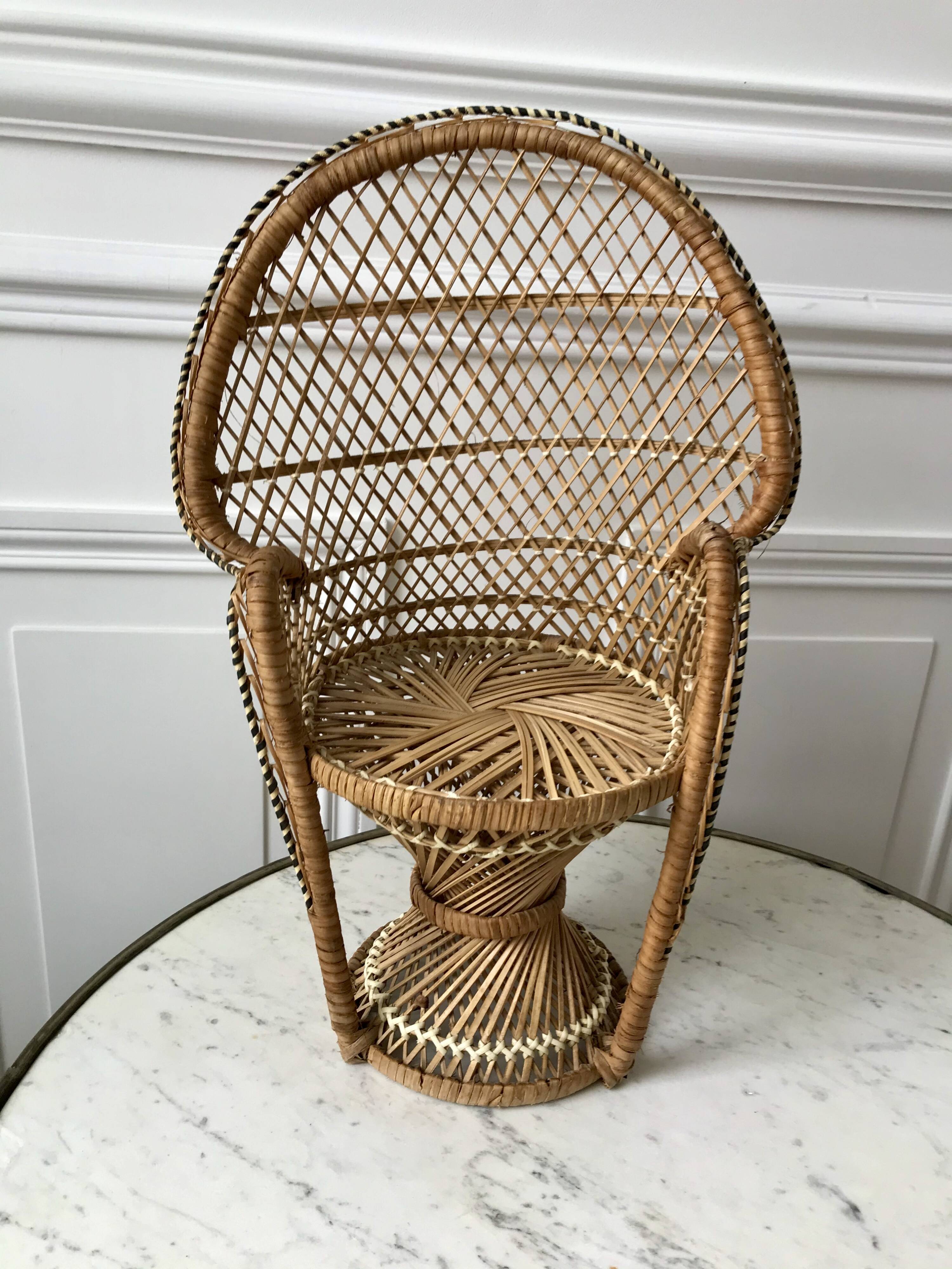 doll's armchair in wicker and rattan, Emmanuelle type, 1960s