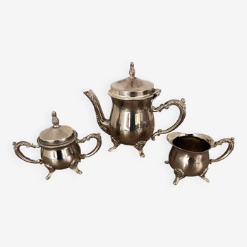 Service à thé 3 pièces égoïste 1 personne en métal argenté ou inox ancien