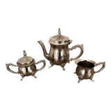 Service à thé 3 pièces égoïste 1 personne en métal argenté ou inox ancien