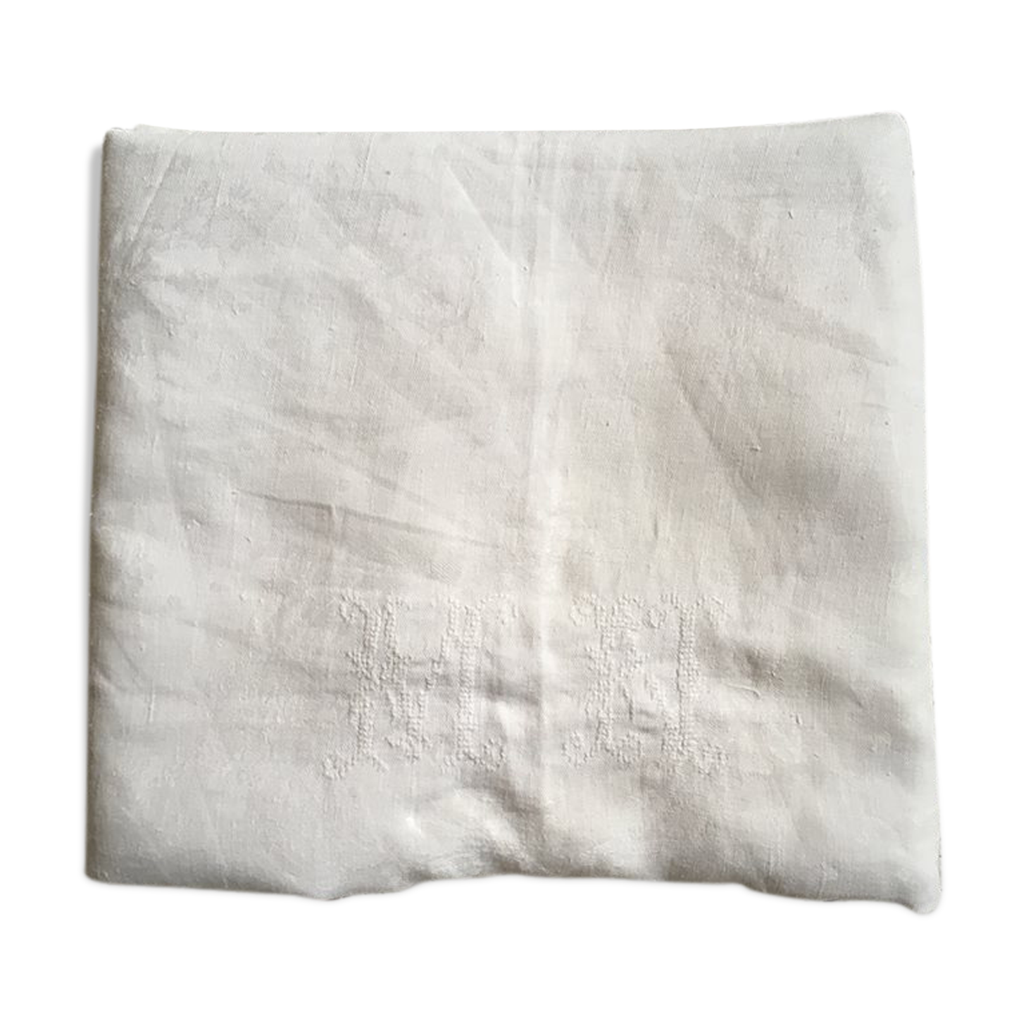 Old tablecloth damask monogrammed m n cross-stitch