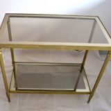 Side table, gold brass, smoked glass, 70s.