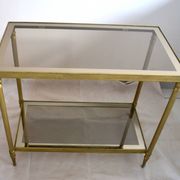 Side table, low table, gold brass, smoked glass, 70s.