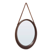 Miroir ovale avec sangle en cuir, années 1960