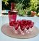 10 glasses and carafe with alcohol or liquor