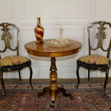Tripod pedestal table in marquetry and mixed wood, Italy, 19th century