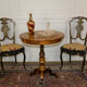 Tripod pedestal table in marquetry and mixed wood, Italy, 19th century
