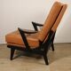 Paire de fauteuils vintage années 50 en bois noir et cuir caramel