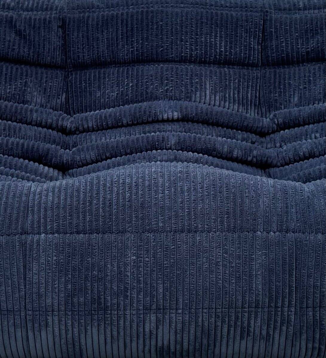 French Togo 2-seater sofa in blue corduroy attributed to Michel Ducaroy for Ligne Roset, 1970s