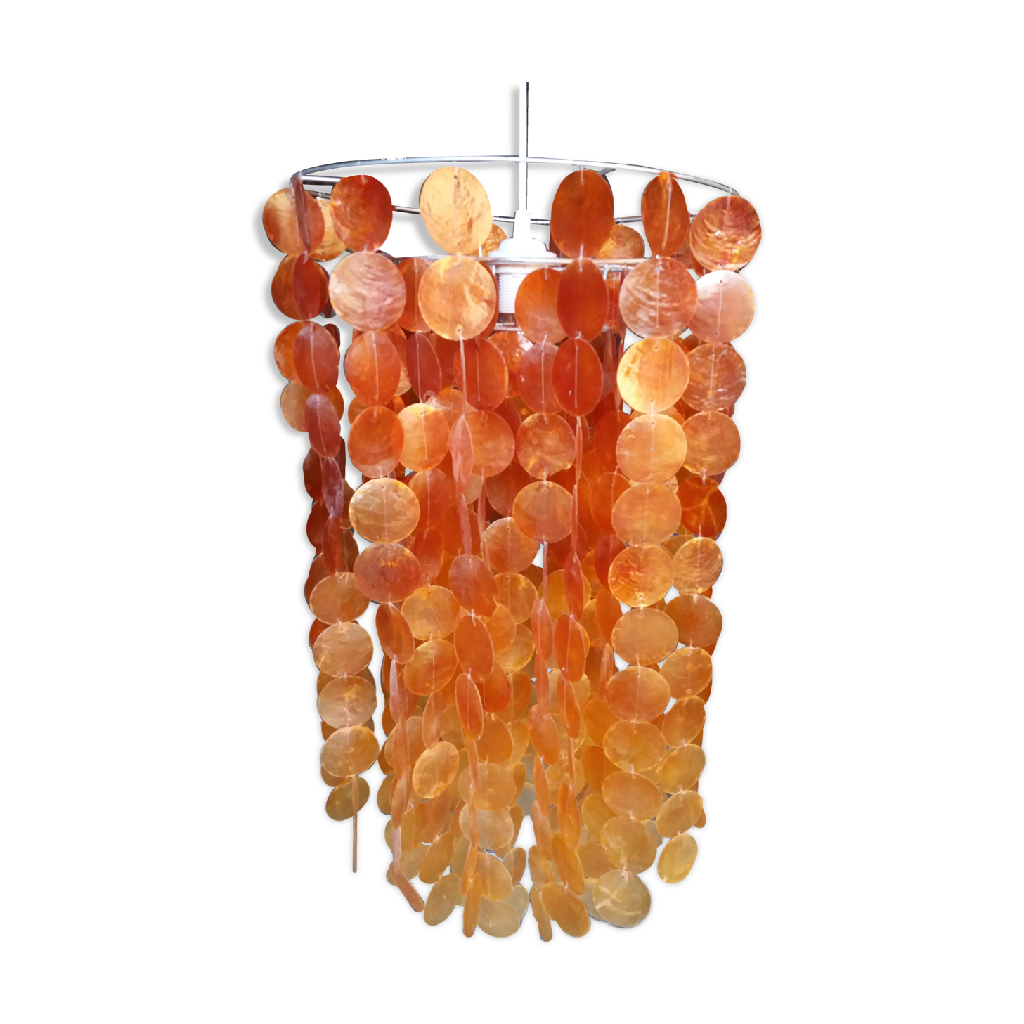 Suspension lumineuse à pampilles en nacre orange