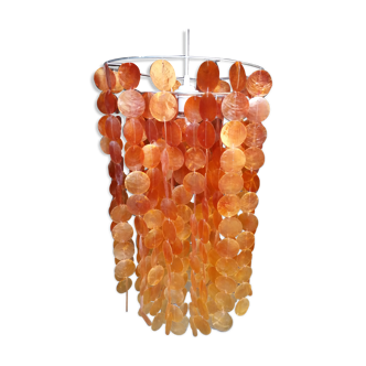 Hanging lamp with orange mother-of-pearl stamps