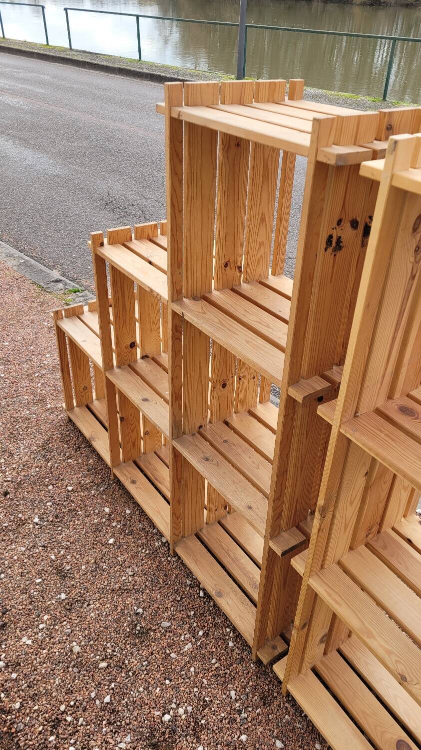 Pair of vintage pine "staircase" bookcase shelves - 1970s