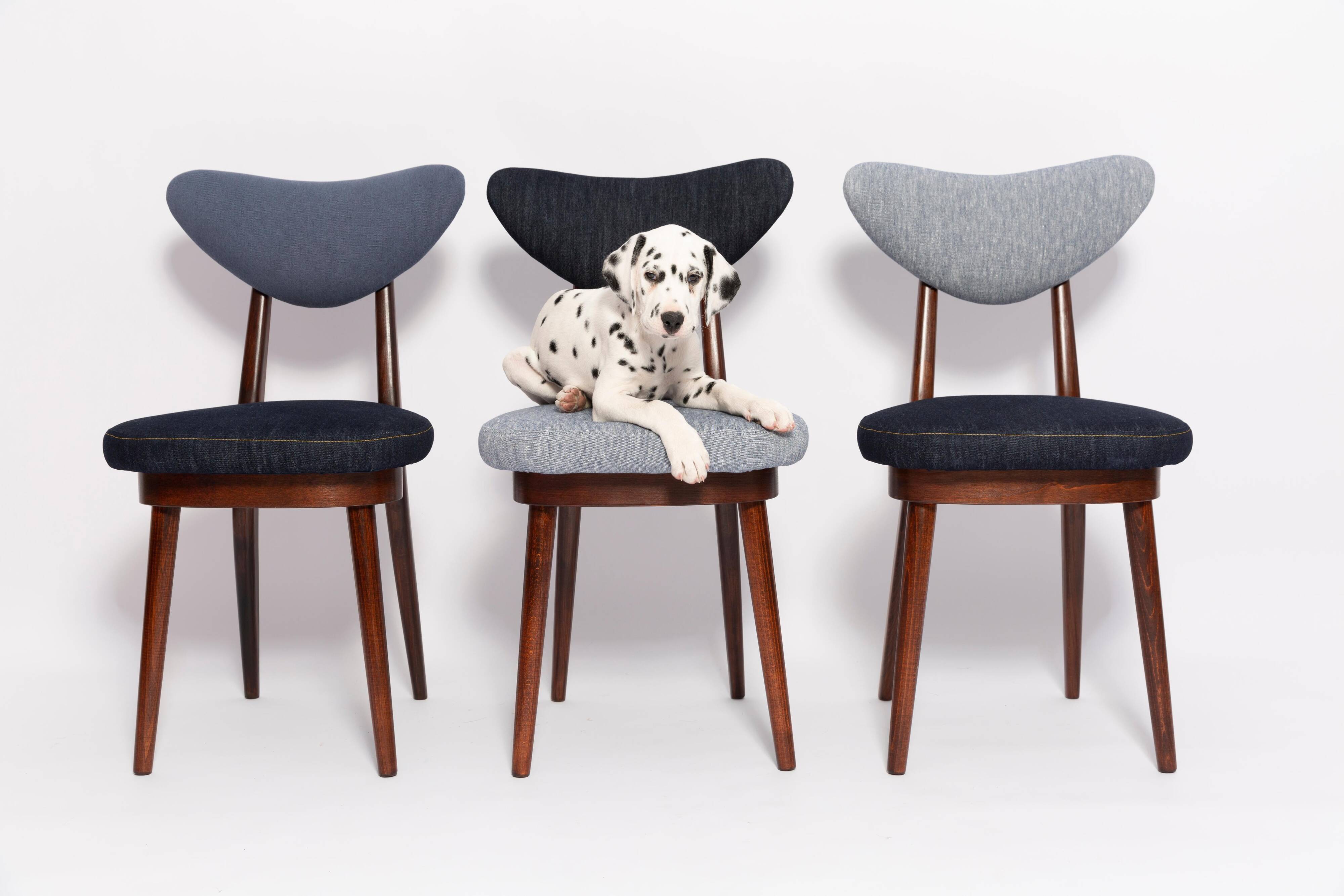 Heart-shaped chair in light blue and dark blue denim, Europe, 1960s
