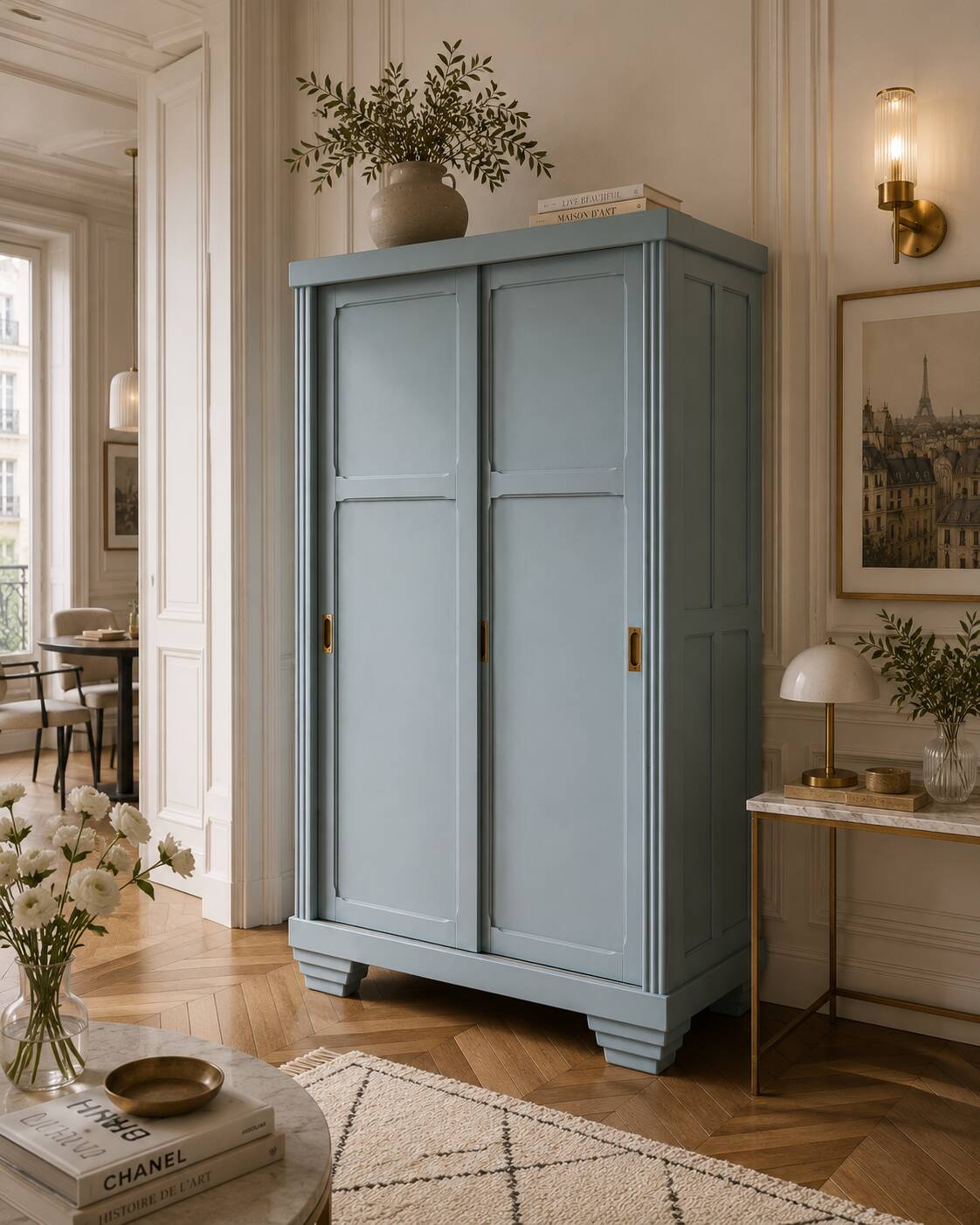 Parisian Art Deco wardrobe with sliding doors.