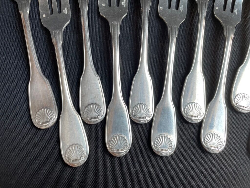 12 Christofle silver metal cake forks model Vendôme/Arcantia before 1983