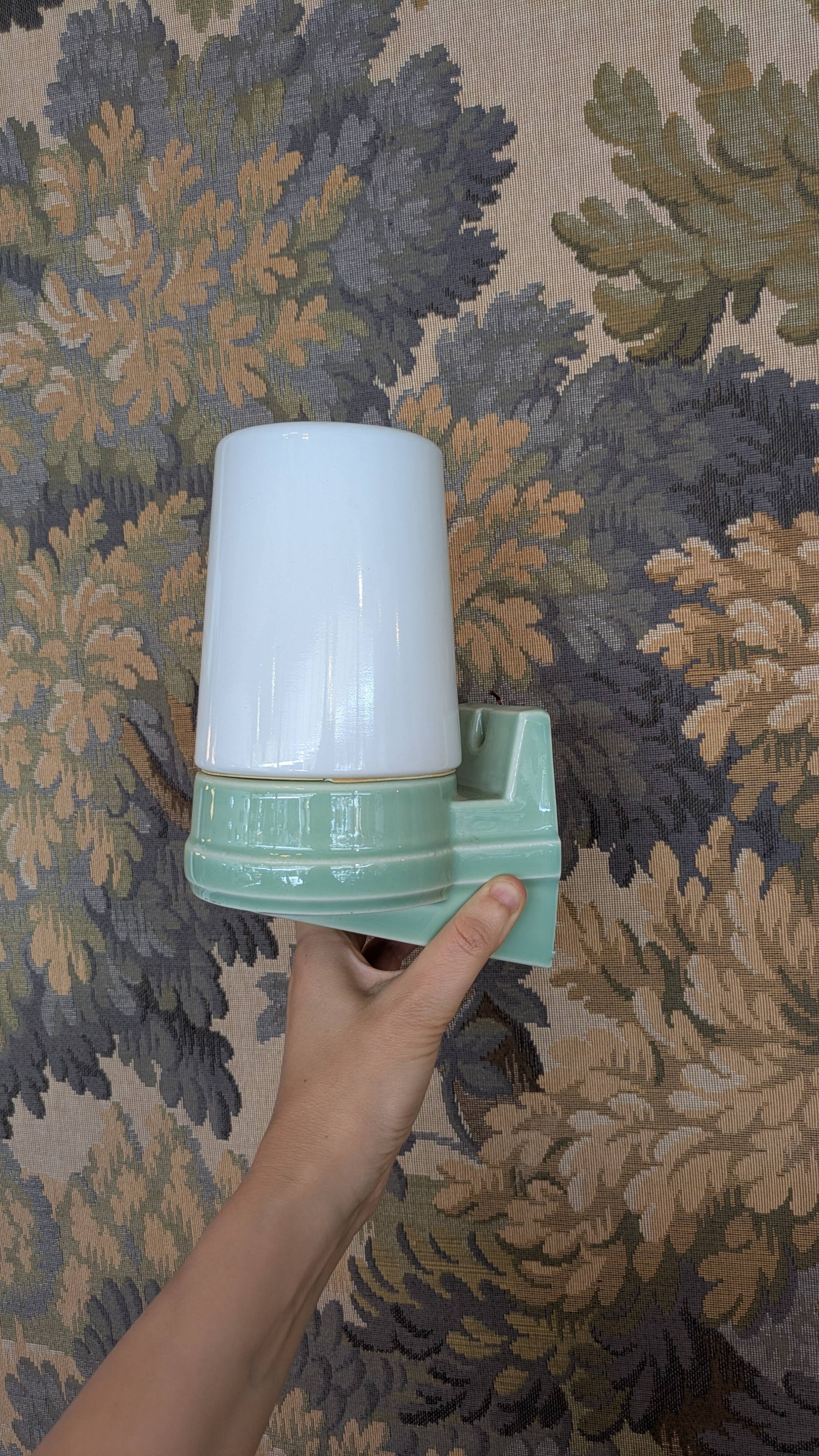 Pair of green porcelain wall lights IFO Bernadotte