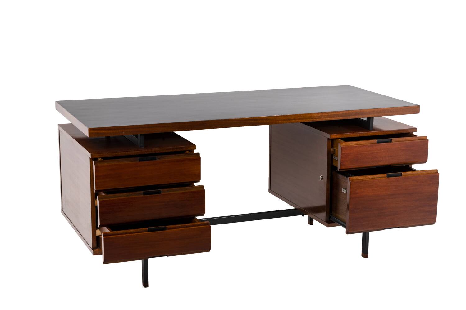 Pierre Guariche, Bureau en acajou et métal laqué, années 1960