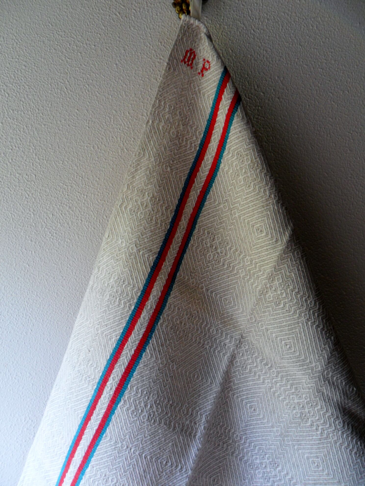 Set of 5 towels embroidered vintage, basque canvas