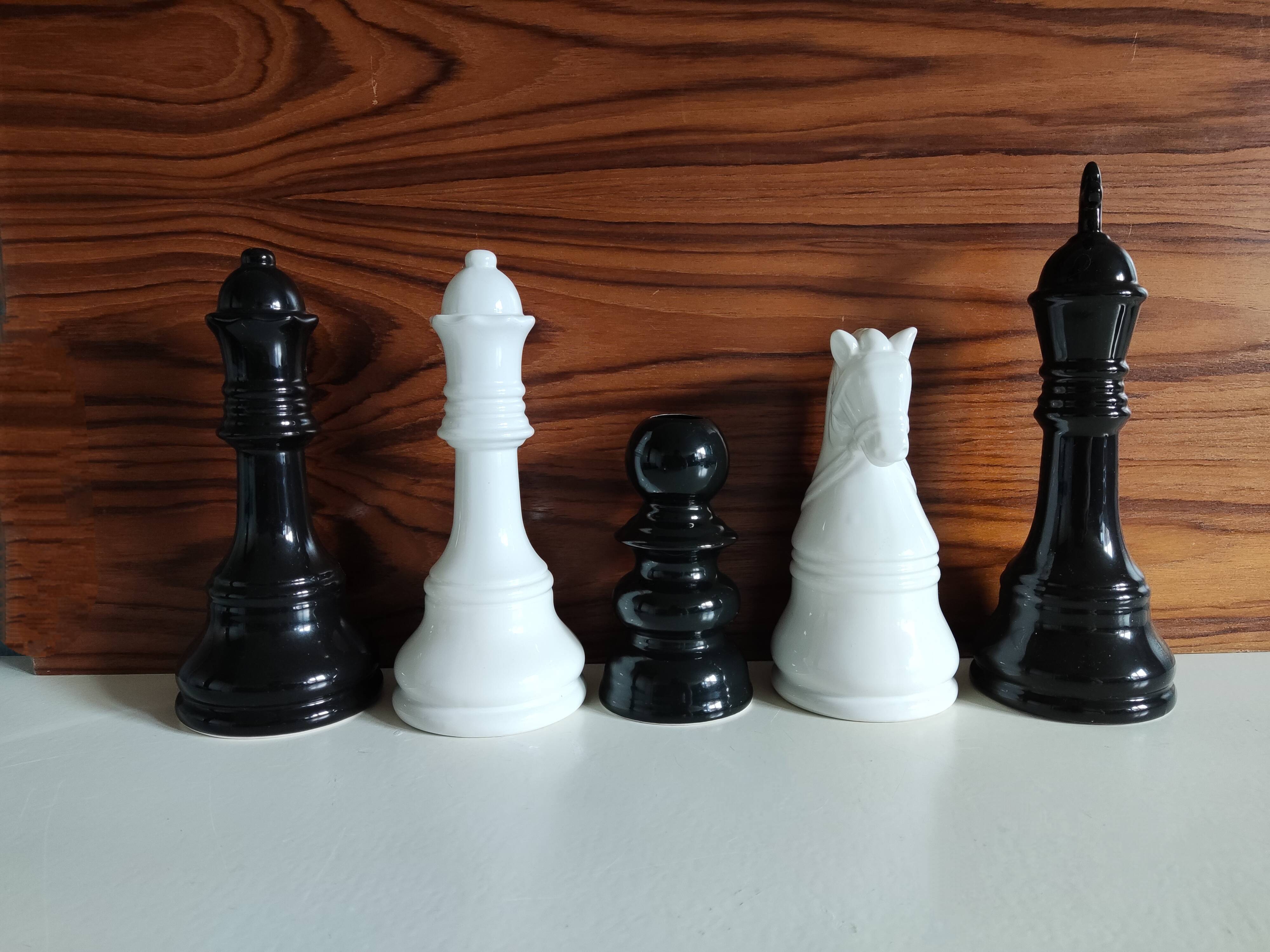 5 black and white ceramic chess pieces