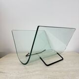 Post modern Fiam Italy curved glass magazine rack , 1980’s