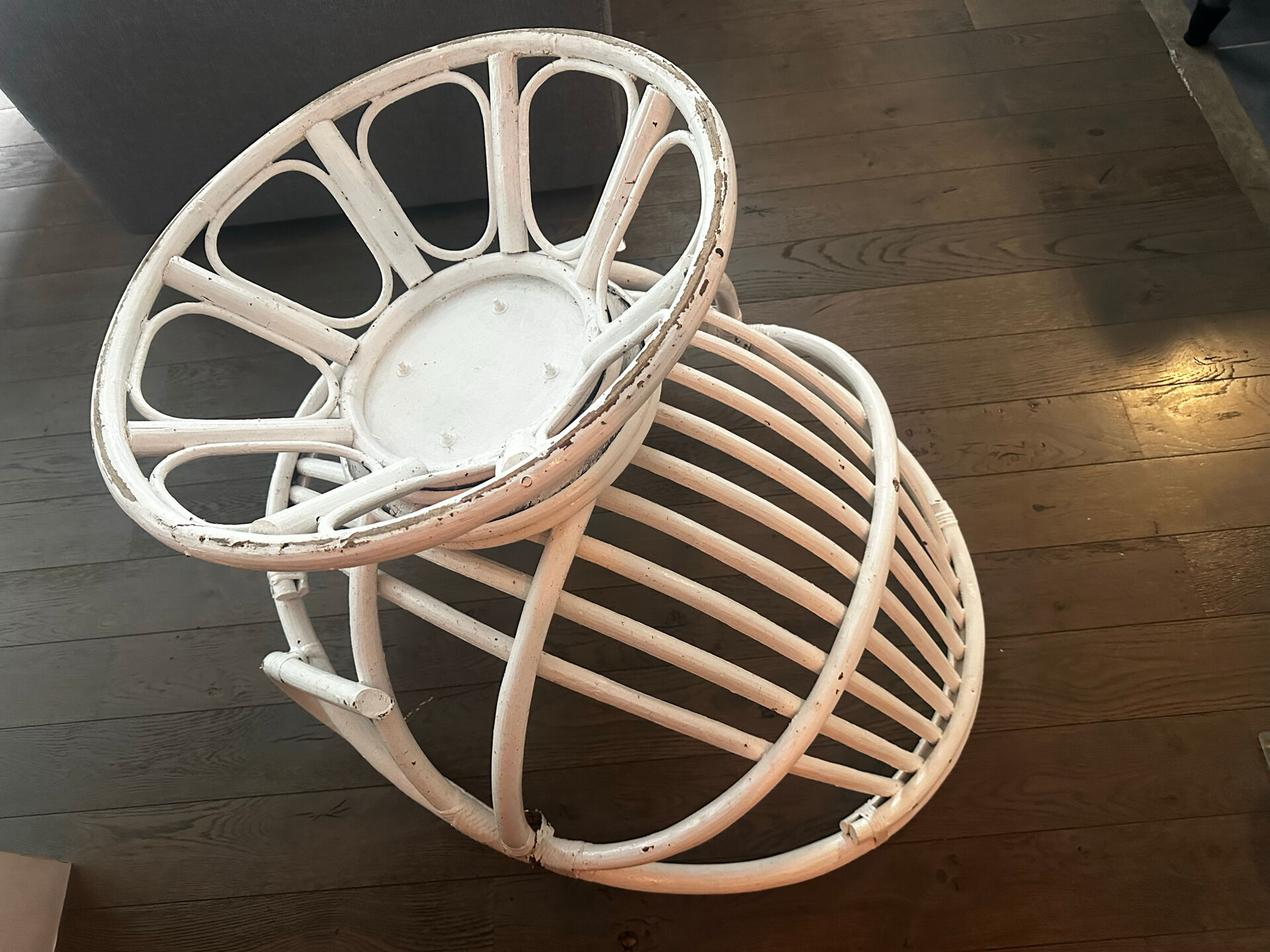 Vintage armchair in white lacquered rattan