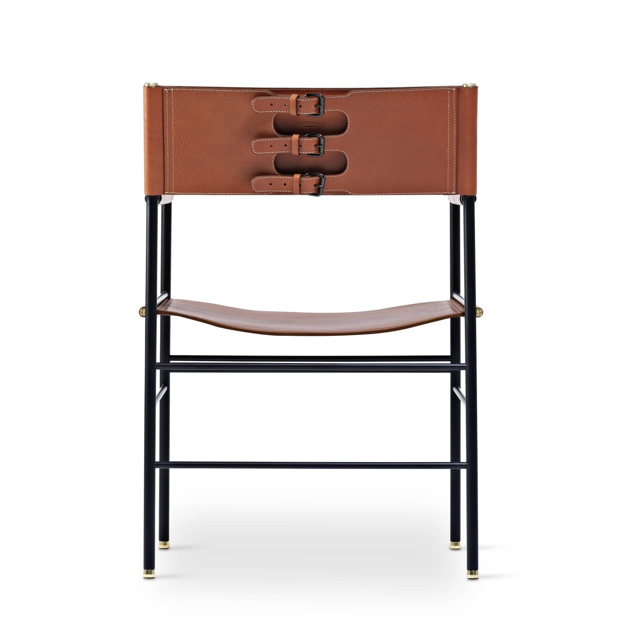 Timeless bar stool with a natural brown leather backrest.