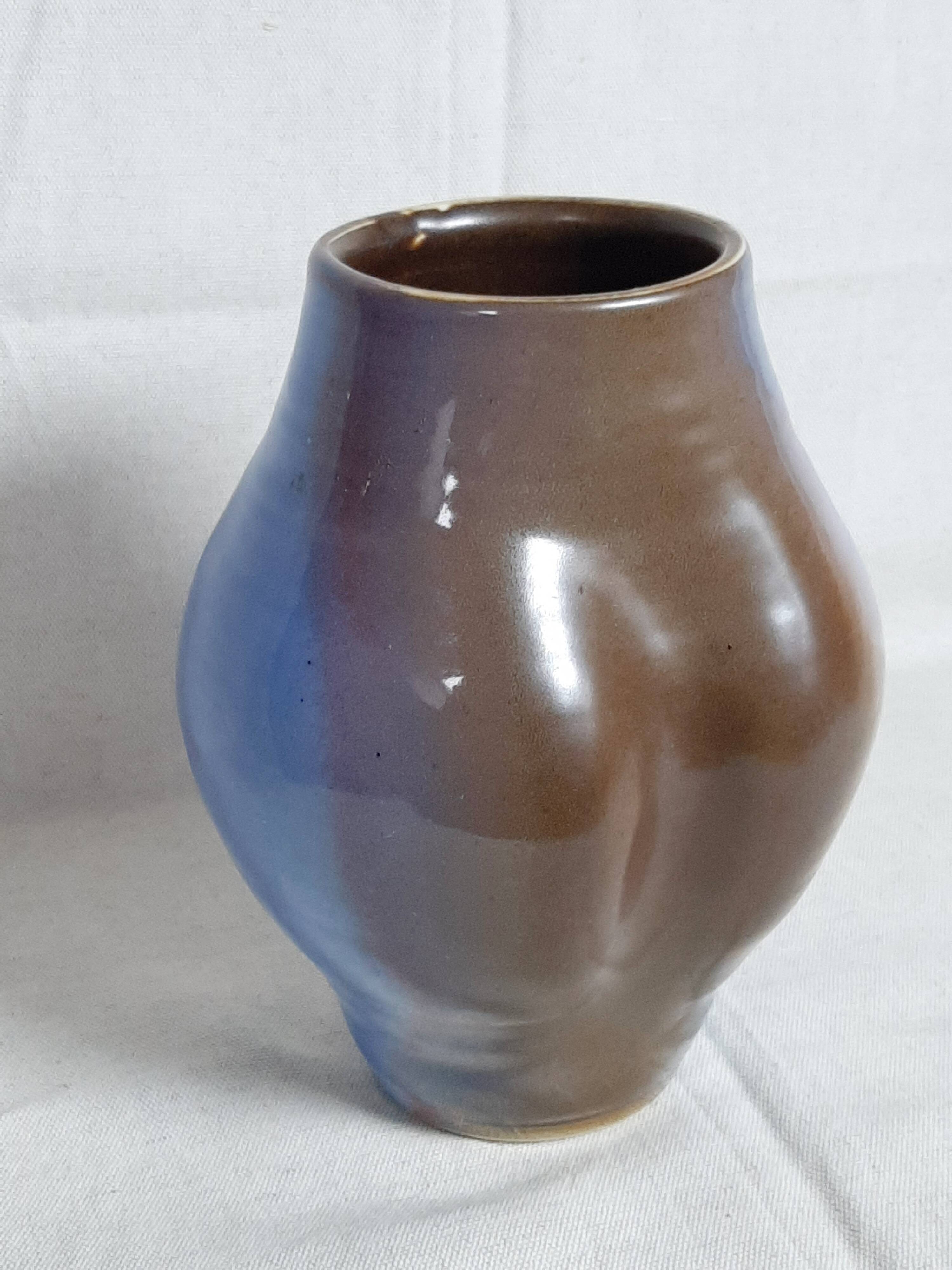 Blue and brown ceramic vase from the 1980s.