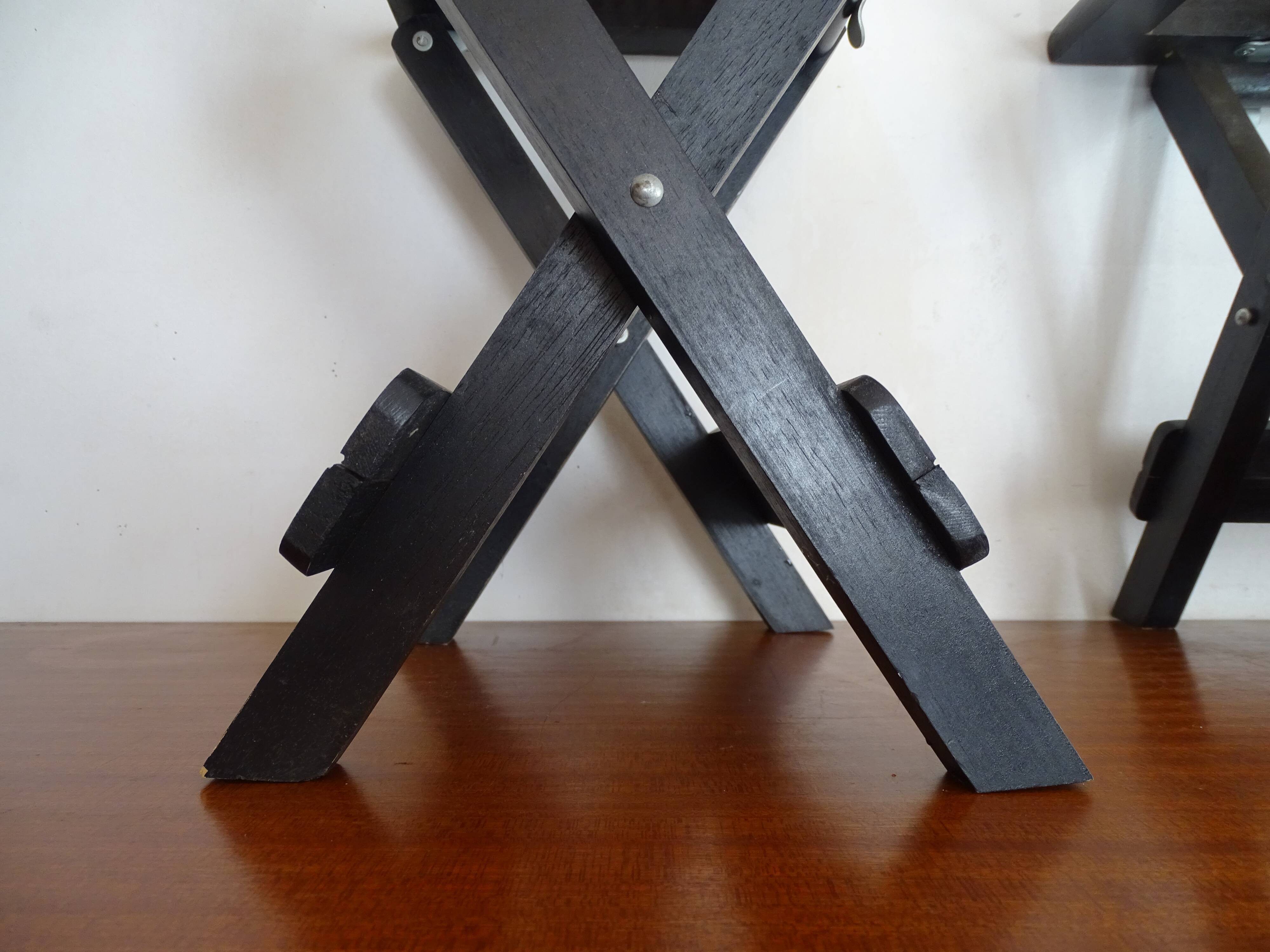 Pair of folding stools wood and wicker