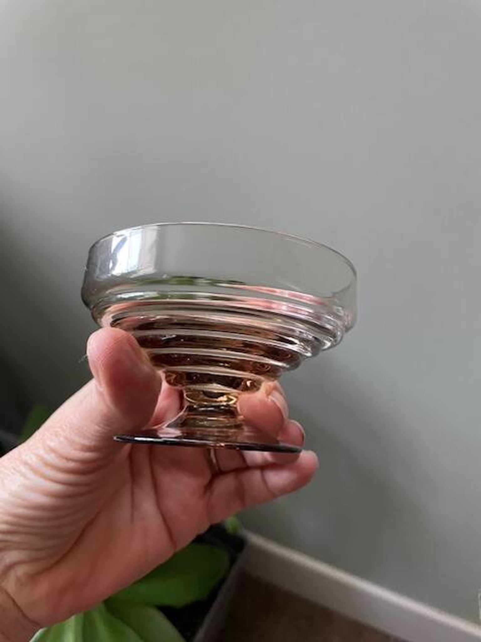 6 vintage ice cream coupes, blown glass brown fruit