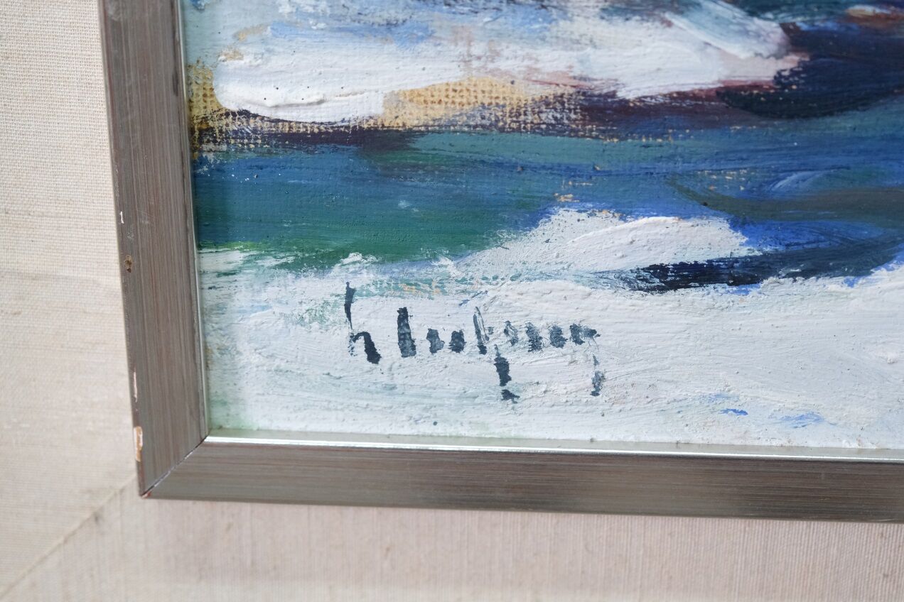 Gideon isaksson (1911-1980), scandinavian modern landscape, 1960s, oil on panel, framed