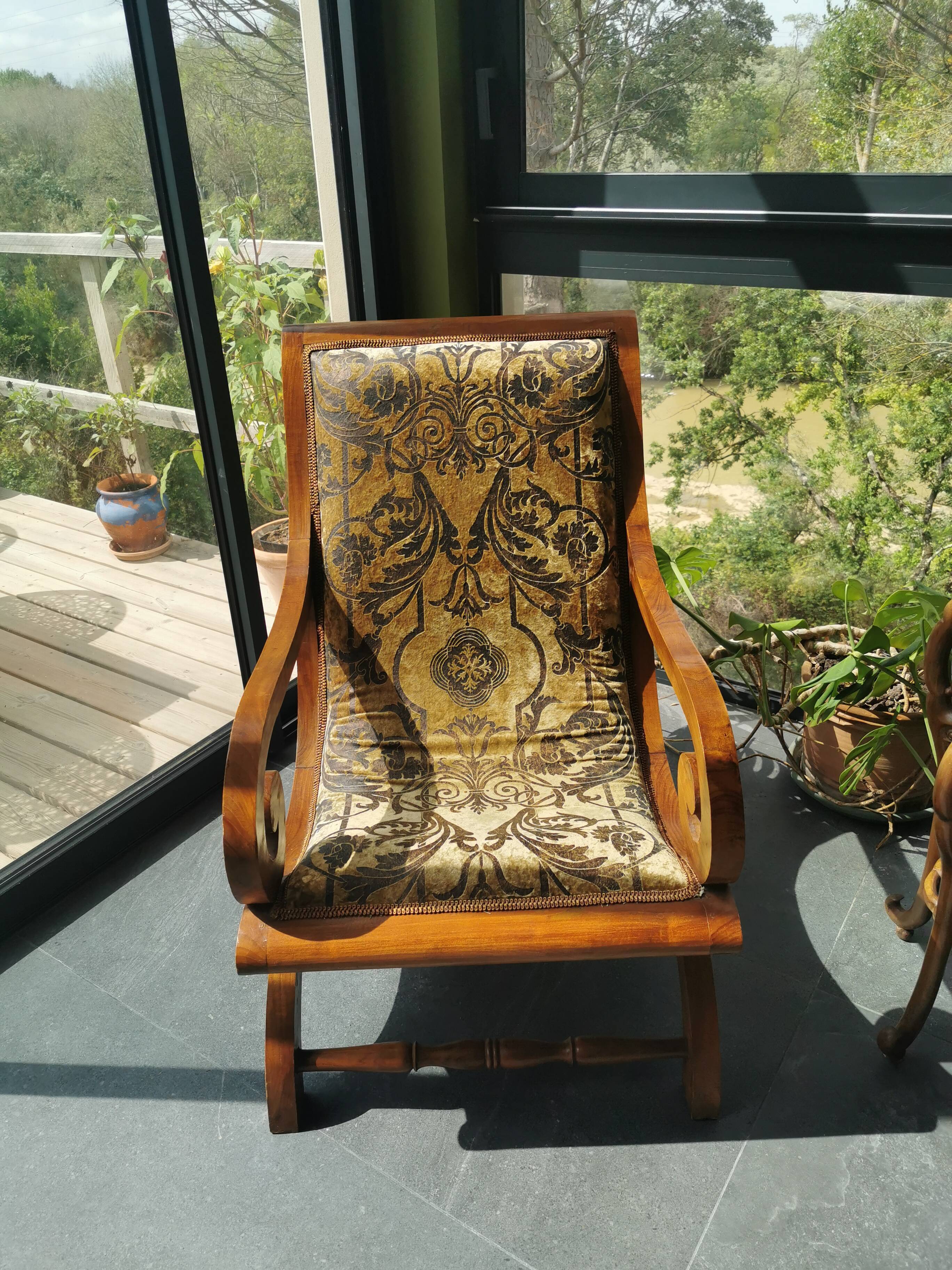 Colonial armchair in reupholstered teak
