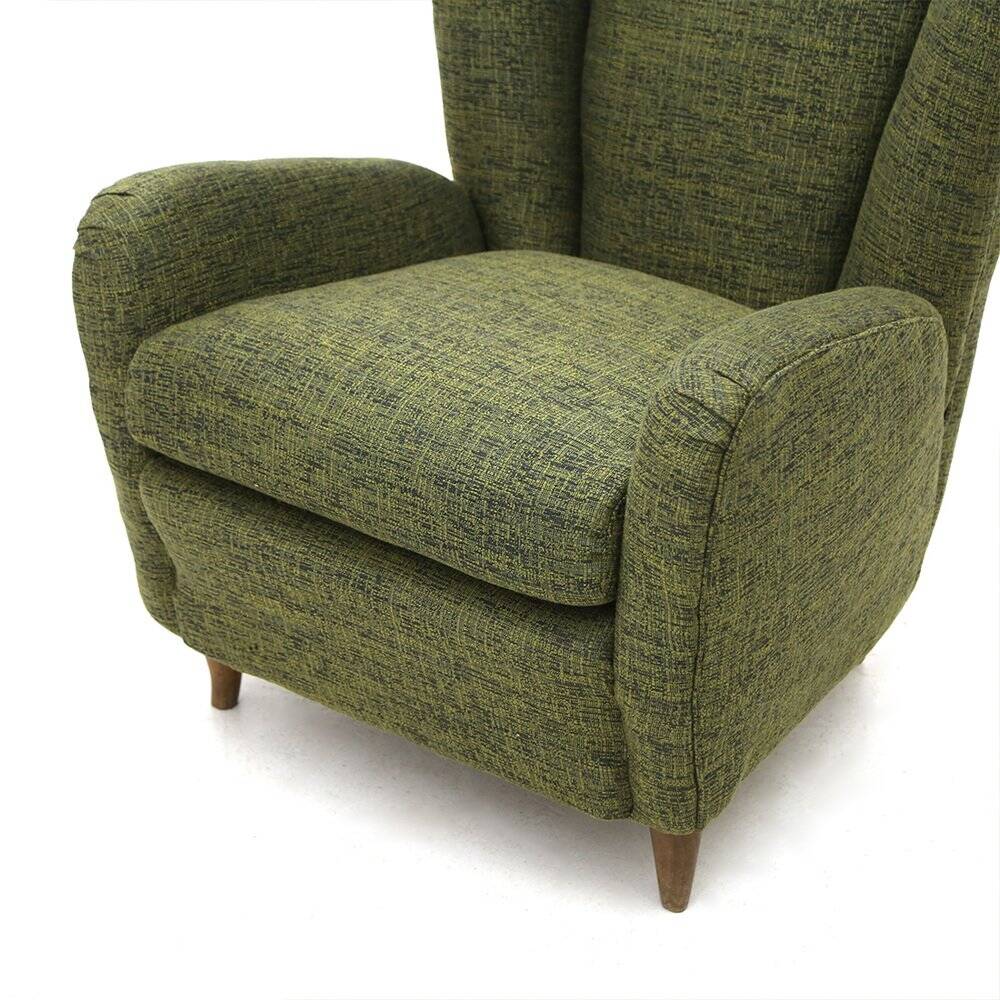 Set of green fabric armchairs, 1940s