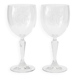 A pair of engraved crystal wine glasses
